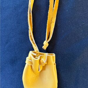 Yellow Leather Drawstring Mini Pouch Necklace